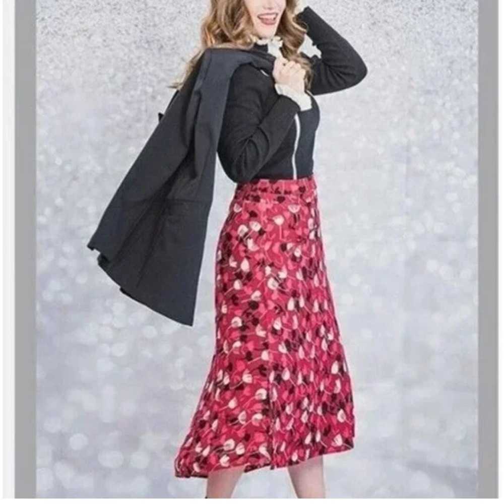 CAbi Red Floral Midi Skirt